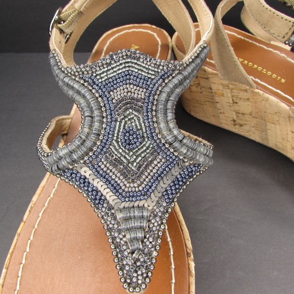 Anthropologie Beaded Cork Platform Wedge Thong Sandals 38 - Picture 2 of 8